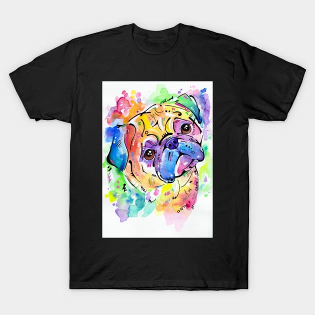 Pugsly - A watercolour pug portrait T-Shirt by EveiArt